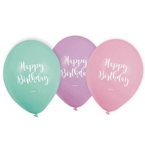 Luftballons Happy Birthday Pastell, 6 Stk.