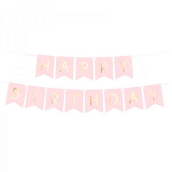 Girlande Happy Birthday Pastel Pink & Gold