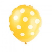 Luftballons gelb mit weissen Punkten, 6 Stk.