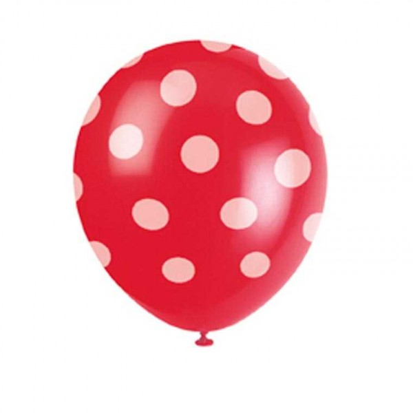 Luftballons rot mit weissen Punkten, 6 Stk.
