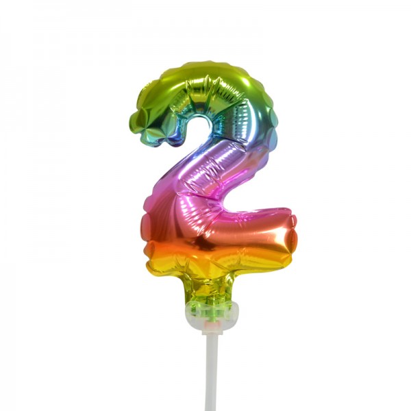 Cake Topper Folienballon mini Regenbogen Zahl 2