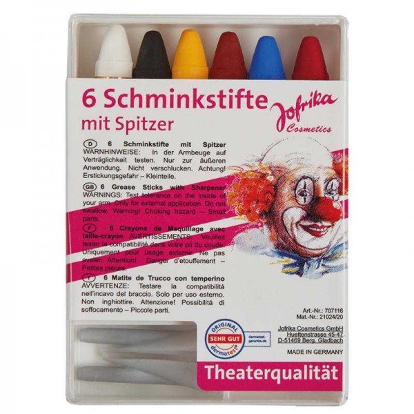 Theater Schminkstifte mit Spitzer, 6 Stk