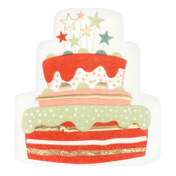 Serviettes Gâteau d'anniversaire rouge, 10 pcs.