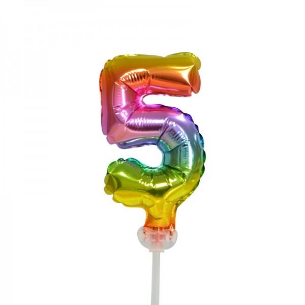 Cake Topper Folienballon mini Regenbogen Zahl 5
