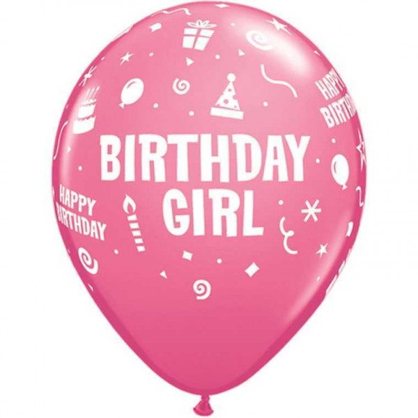 Luftballons "Happy Birthday Girl" pink, 6 Stk.