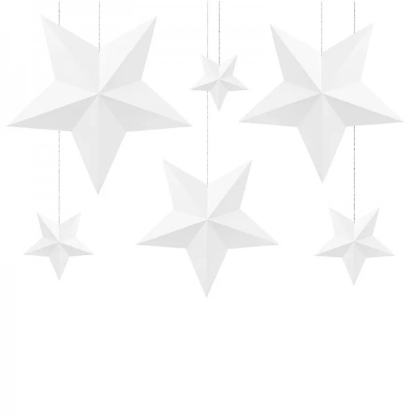 Décoration à suspendre étoiles blanches, 6 pcs.