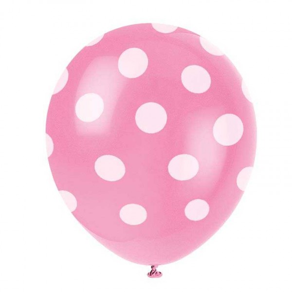 Luftballons rosa mit weissen Punkten, 6 Stk.