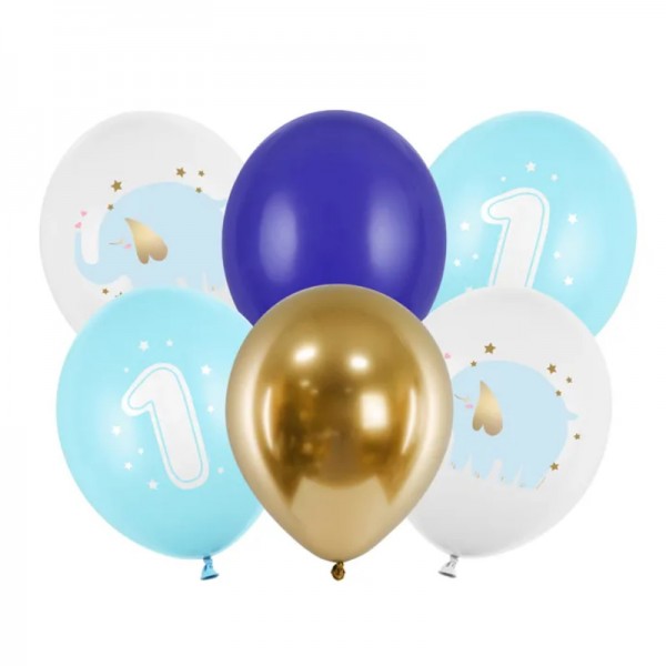 Luftballons Babyfant 1. Geburtstag blau, 6 Stk.